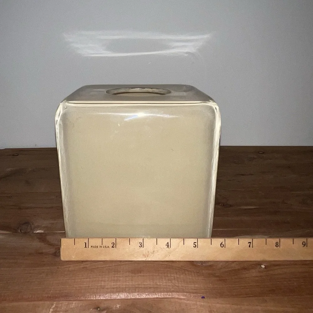 VTG MCM Tan Beige Beechwood Acrylic Lucite Plastic Tissue Holder Bed Bath Beyond
